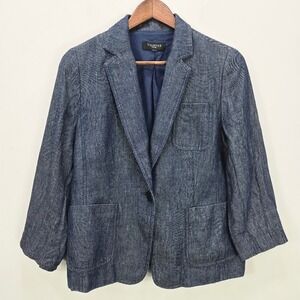 Talbots Blazer Jacket Size 12 L‎ Blue 100% Linen Preppy Old Money Career Office